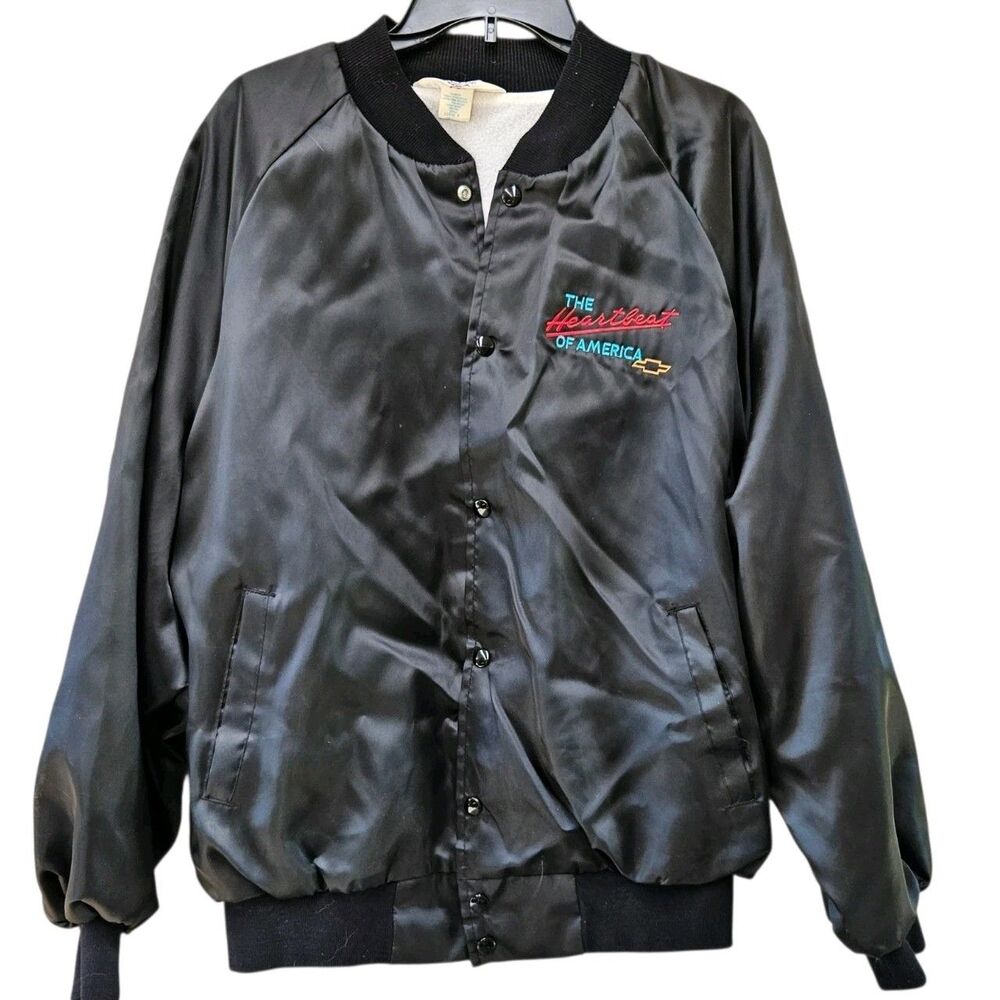 West Ark Chevrolet The Heartbeat Of America Satin Jacket Size 2XL Black Bomber